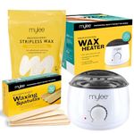 Mylee Professional Waxing Kit with Wax Heater, Hard Wax Beads 500g, Spatulas - Stripless Depilatory Waxing Pellets Solid Film Beans No Strip Needed (Coconut & Arnica)