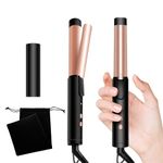 Mini Curling Iron 1 inch, Double Voltage Travel Size Curling Iron Wand for Short Medium Hair, 160°C/180°C/200°C 3 Temp Adjustable, 20s Fast Heating, Hair Curler Wand with Storage Bag & Protect Cover