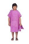 ALLEN & MATE Kids Swim Changing Robe - Quick Dry 100% Terry Cotton Beach Poncho Towel with Hood & Pocket for Boys & Girls (10-13 Years, Orchid)