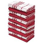 12 Pack Check Kitchen Towels Set - 40 x 70 cm, Red and White - 100% Ring Spun Cotton (285GSM) Super Soft and Absorbent Dish Towels, Tea Towels and Bar Towels