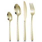 Champagne Gold Cutlery Set, SEVERN LIVING, 24 Piece Polished Champagne Gold Stainless Steel Flatware Set, Silverware Tableware Set with Spoon Knife and Fork Set, Service for 6 People, Easy Clean