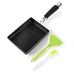 RATWIA Egg Omelette Pan,Tamagoyaki Japanese Egg Pan Non-Stick Small Frying Pan with Anti Scalding Handle,5"x 7" Rectangle Pan with Silicone Spatula & Brush(Black)