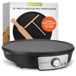 Aluminum Griddle Hot Plate Cooktop - Nonstick 12-Inch Electric Crepe Maker w/LED Indicator Light and Adjustable Temperature Control, Wooden Spatula and Batter Spreader Included - NutriChef