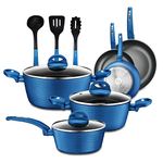 NutriChef, Pots and Pan Set, Cookware Set, Induction Cookware, Non Stick Cookware Set, 12 Piece Set, Heat Resistant, Kitchen Gadgets, Blue