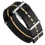 WatchGecko Swiss Quality Signature Military Nylon Watch Strap. Nylon Mens Replacement Watch Strap. Rugged, Quick-Drying and Secure Wristwatch Strap for Outdoor Activities. Black & Beige, 21 mm