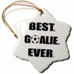 3dRose Best Goalie Ever-Black and White-Snowflake Ornament, Porcelain, 3-Inch (orn_181856_1)