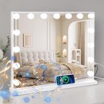 Leishe Vanity Mirror with Lights and Bluetooth, Hollywood Vanity Mirror with 15 Bulbs, 3 Color Modes, Smart Touch Control, Desktop Makeup Mirror with USB Charging Port and 10x Magnification