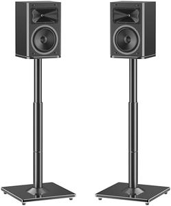 MOUNTUP Universal Speaker Stands Pair 28.3" to 37.4" Height Adjustable Floor Speaker Stands, Holds Bookshelf & Satellite Speaker Large Speaker, Up to 22LBS Cable Concealing 9.8" Plate Black MU9132-L