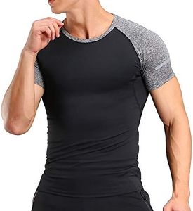 Uomo Bodybuilding Corto Manica Magliette Men Superiore Palestra Abbigliamento Sportivo Poliestere e Spandex Nero M