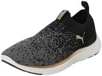 PUMA Women's Softride Remi Slip-on Knit WN's Road Running Shoe, Puma Black Puma Gold Cool Dark Gray, 6 US