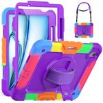 SEYMCY Kids Case for iPad Air 11 Inch 2024(M2 6th), Full Body Shockproof Case with Screen Protector, 360° Rotating Stand/Hand Strap, Shoulder Strap, Pencil Holder for iPad Air 11 inch Case, Purple