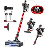 Cordless Vacuum Cleaner, 30Kpa Powerful Suction 8-in-1 Stick Vacuum with LED Display, 3 Modes Suction, Anti-Tangle & 1.5L Dust Cup, Lightweight Vacuum for Hardwood Floor/Carpet/Pet Hair (Red)