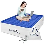 EnerPlex Queen Air Mattress with Pump - Double Height, Portable, Inflatable Blow Up Mattress with Detachable Electric Pump for Camping & Home - Easy to Inflate Air Bed w/Deflation Outlet - Blue