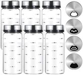 Kingrol 6 Pack Glass Spice Jars, 7 oz Salt and Pepper Shakers with Adjustable Pour Holes - for Seasonings, Herbs, Powders, Glitters