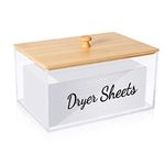 JYPS Acrylic Dryer Sheet Container Holder with Bamboo Lid for Laundry Room Decor Organization and Storage, Clean Dryer Sheet Detergent Pods Dispenser Box with Dryer Sheet Label