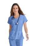 Grey's Anatomy Active 41423 Women's 4 Pocket Solid Side Panel V-Neck Scrub Top Ciel Blue S