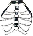 Pinwe Women Punk Harness Bra Adjustable Cage Waist Belts Body Chest Harness Straps Roleplay Costume Clubwear, Black, One Size