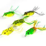 Dr.Fish 5pcs Frog Topwater Lures Set Frog Fishing Lures Artificial Bait Double Hooks 3D Eyes Plastic Hollow Body for Bass Pike Freshwater Saltwater Fishing 4cm/5g