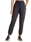 NYKD All Day Iconic Ribbed Super Comfy Stylish Cotton Printed Joggers/Trackpant for Women & Trendy Design for All Occasions Sweatpants & Joggers, NYAT273, Black, L, 1N