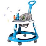 Kidsmate 360° Baby Walker for Boys & Girls | 6-24 Months | 7-Level Height Adjustment | Musical RGB Lights | Dual Tray for Food & Toys | Safe, BPA-Free & Comfortable Baby Walker (Radiant Blue)