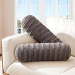 Cheer Collection Faux Fur Cylinder Pillows - Decorative Bolster Pillows for Couch & Bed - Machine Washable - 8” x 24” Inch (Set of 2) - Grey