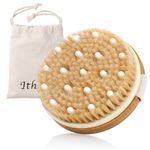 Ithyes Body Brush Dry Brushing Bath Brush Gentle Skin Exfoliate Massage Scrub 100% Nature Boar Bristles Bamboo Wood Improve Blood Circulation Wet & Dry Smooth Fresh Treatment, with Canvas Bag