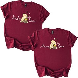Mama Bear Tee T-Shirt Shirt Honey Bear Mom Gift Unisex Family Matching Top, Maroon, 3X-Large