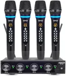 ZERFUN Pro Rechargeable Wireless Microphone System 4 Channel, UHF Metal Handheld Wireless Microphones Cordless Mics with Echo Treble BASS VOL Channel Control for Karaoke Singing Church(GT-200)