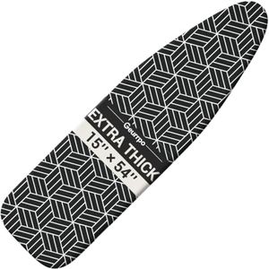 Geurrpo Ironing Board Cover and Pad Fits Standard Size 15x54 Inch Iron Boards Large Thick Cotton Padding Heavy Duty Scorch and Stain Resistant Elastic Edge Hook and Loop Fasteners for Home Apartment