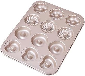 Bakeley Donut Mold Cake Pan, 12-Cavity Non-Stick Ring Doughnut Bakeware for Oven Baking (Champagne Gold)