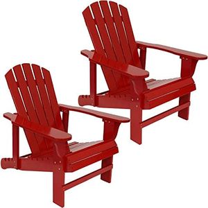 Sunnydaze Adirondack Chair with Adjustable Backrest - Natural Fir Wood Material - Outdoor Patio Chair - 250-Pound Weight Capacity - Red - Set of 2