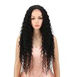 Style Icon Lace Front Wigs 28” Long Curly Wig for Women Black Synthetic Wigs Density 130% Heat Resistant Replacement Wig (28", 1B#)