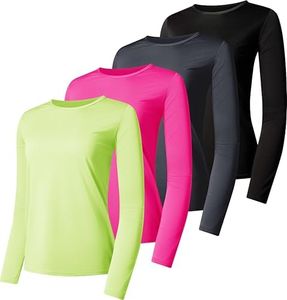 Real Essentials Womens Quick Dry Fit Tech Stretch Long Sleeve Athletic Workout Ladies T-Shirt Tee Top Running Swim Gym Active Wear Crew Exercise Just My Plus Size Yoga Exercise, Set 9, 3X, Pack of 4