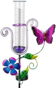 Stargarden Rain Gauge Outdoor, Solar Powered Rain Gauge, 7" Tube Butterfly Rain Measure Tool with Metal Stake, Decorative Rain Measure Gauge for Yard, Lawn, Garden