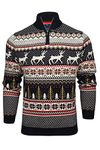 Xact Mens 1/4 Zip Reindeer Xmas/Christmas Jumper (Navy Mix) L