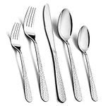 Silverware Set HaWare 60-Piece Stainless Steel Flatware Cutlery Set Service for 12 Hammered Mirror Finished Dishwasher Safe