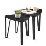 VASAGLE Nesting Triangle End Tables, Coffee Tables for Living Room Bedroom, Industrial Accent Stacking Side Tables with Metal Frame, Charcoal Gray and Black ULET013B56