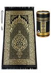 ihvan online Muslim Prayer Mat and Prayer Beads with Elegant Design Cylinder Gift Box | Janamaz | Sajadah | Soft Islamic Prayer Rugs | Taffeta Fabric, Black