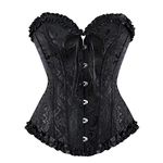 Vrapo Bustier Corset Top for Women | Overbust Lace Up Waist Cincher Shapewear Lingerie, Black, Small