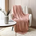 CREVENT Farmhouse Waffle Knit Throw Blanket for Couch Sofa Chair Bed Home Decoration, Soft Warm Cozy Light Weight for Spring Summer Fall (127cmX152cm Coral Pink)