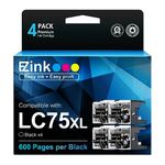 E-Z Ink (TM) Compatible Ink Cartridge Replacement for Brother LC-75 XL Black High Yield (4 Pack)