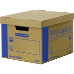 5 BANKERS BOX Large Strong Moving Boxes. FastFold Moving Boxes, 47L SmoothMove Prime Heavy Duty Double Wall Boxes for Moving House with Handles, 38 x 28.7 x 43 cm, (Pack of 5), Brown/Blue