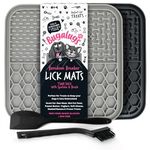 Bugalugs Licky Mats For Dogs, 100% Food Grade Lick Mats For Dogs & Cat Food Mat BPA Free Dog Mat, Feeding & Licking Lick Mat, Reduce Stress & Anxiety, 2x Pet Food Mat, Spatula & Brush (Black & Grey)