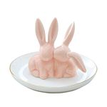 Vellarr Adorable Bunny Ring Holder Jewelry Tower Ceramic Dish Plate Jewel Display Organizer Trinket Tray, Lovely Rabbit (Light Pink Color)