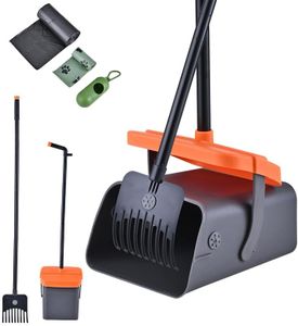 Dog Pooper Scooper Swivel Bin & Rake Kit with 35 Waste Bags 117cm Long Handle Adjustable Portable Poop Scooper Easy to Clean Pet Waste