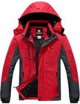 GEMYSE Men's Mountain Waterproof Ski Jacket Windproof Fleece Outdoor Winter Coat with Hood (Red Grey,XL)