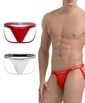 KAREN SPACE Men's Cotton Jockstrap Underwear Sexy G-String for Male,Athletic Active Jock Strap for Men Multipack, B3-white/Red(2-pack), XL