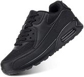 Running Shoes Mens Womens Lightweight Breathable Mesh Casual Outdoor Athletic Air Trainers Non Slip Fashion Comfortable Black Size 7.5