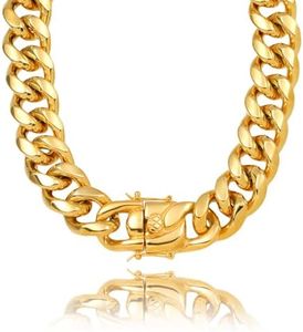 SDA Wide Chunky Gold Chain Necklace - Heavy and Waterproof 316L Surgical Steel with 18K Gold Plating for Modern Men and Women into Hip Hop Fashion (B1751-22mm-Gold, 16, Inches)