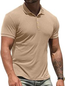 NITAGUT Men's Polo Shirts Short Sleeve Casual Slim Fit Workout Shirts Beige, XX-Large